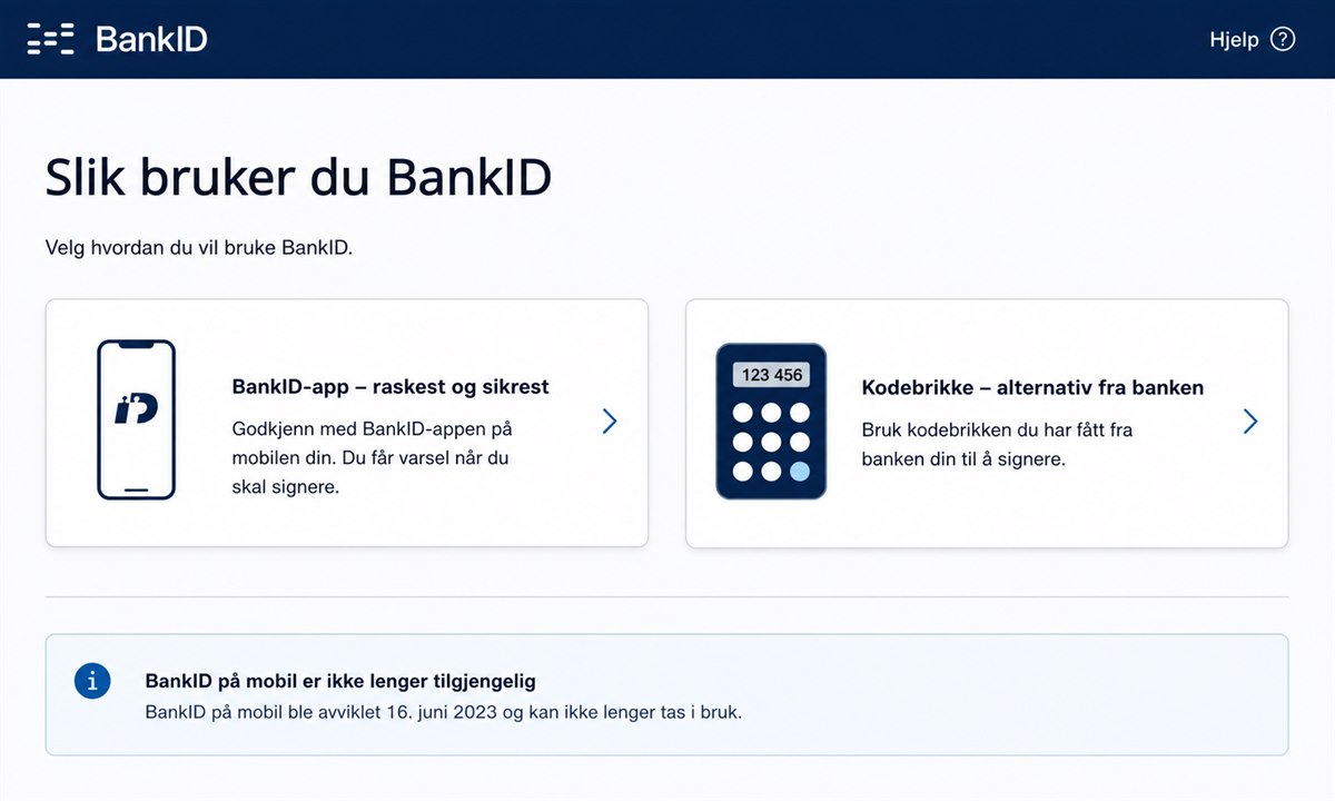 Velg type bank ID under aktivering