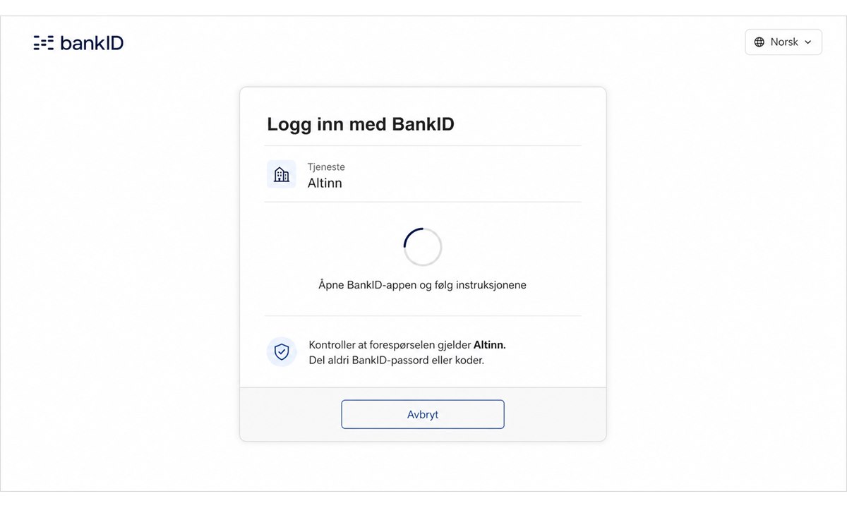 BankID innlogging på Altinn no med kodebrikke eller app