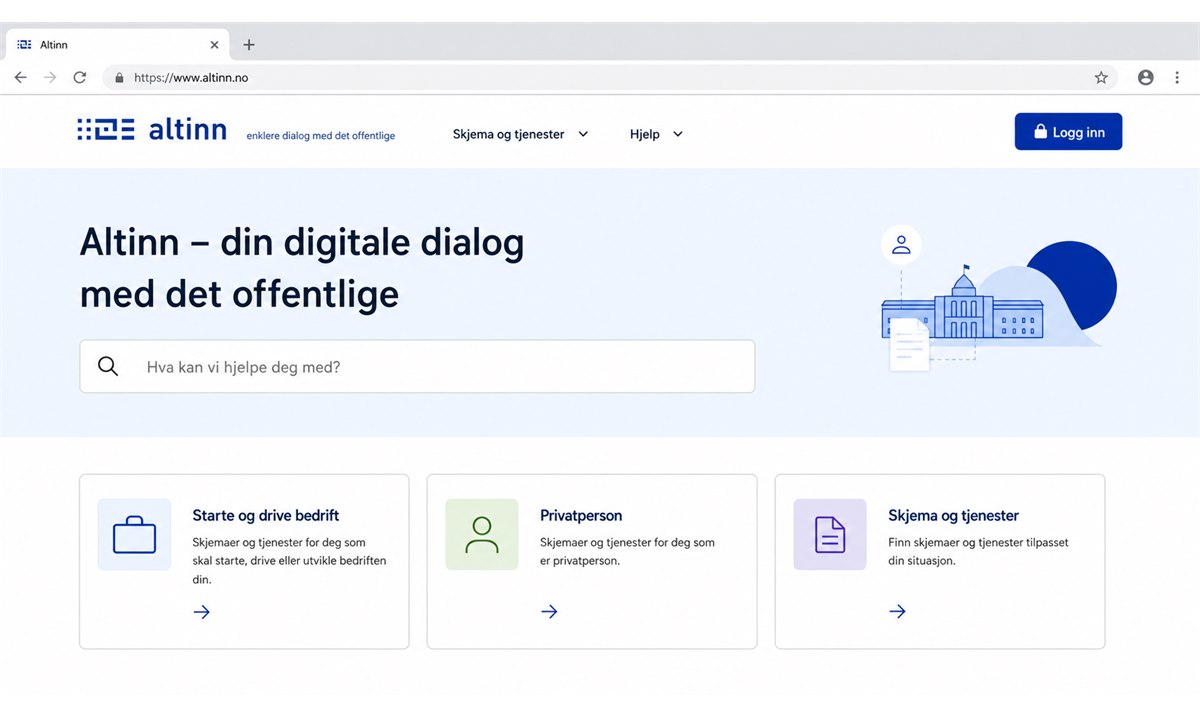 Startsiden til altinn.no med innloggingsknapp