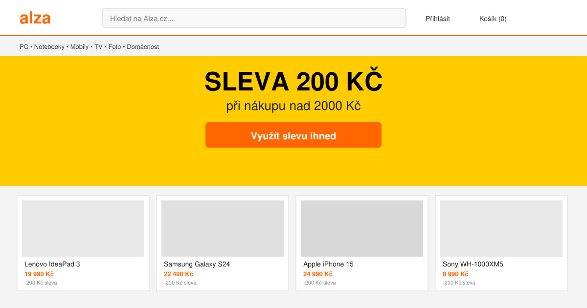 Alza sleva 200 při nákupu nad 2000