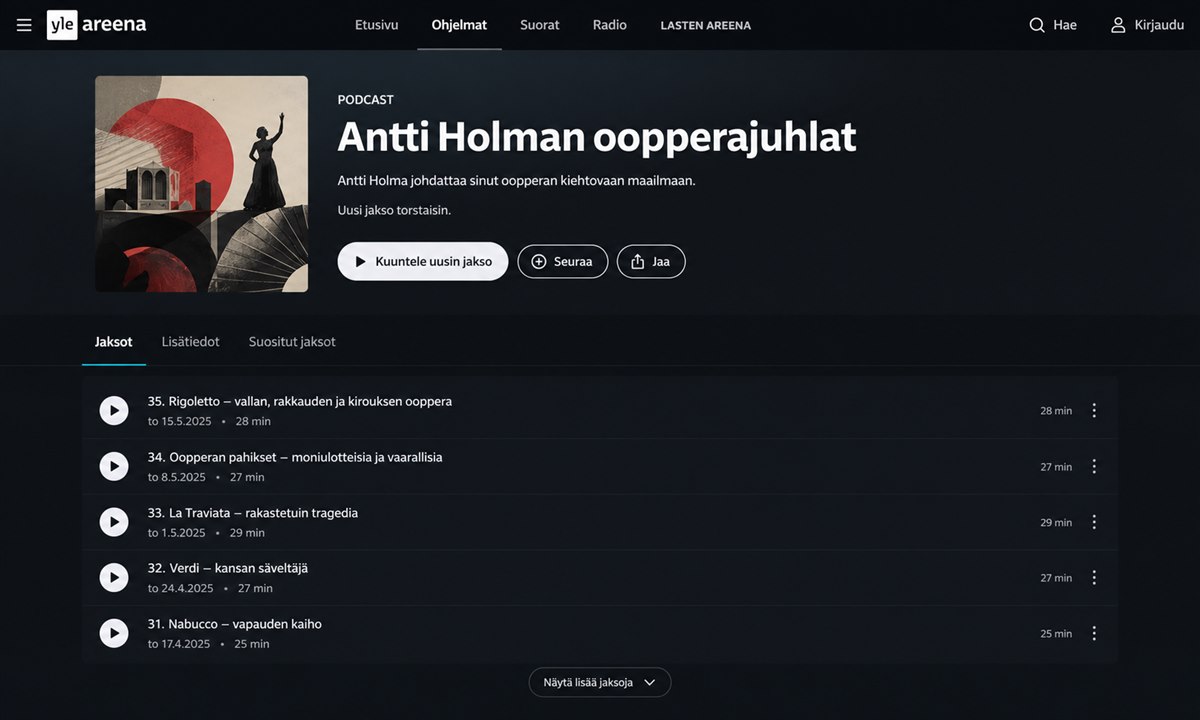 Antti Holma podcast jaksoluettelo Yle Areenassa
