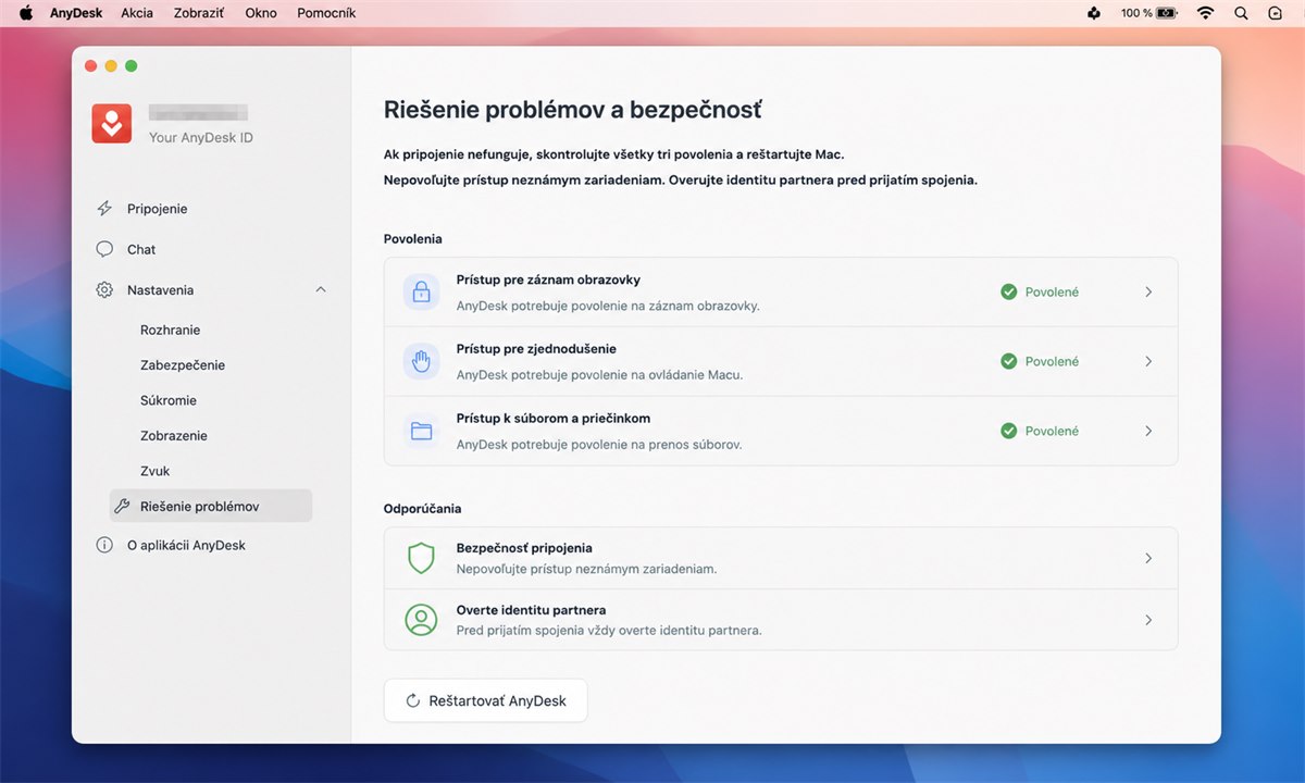 Hlavný krok pre Any desk Mac OS