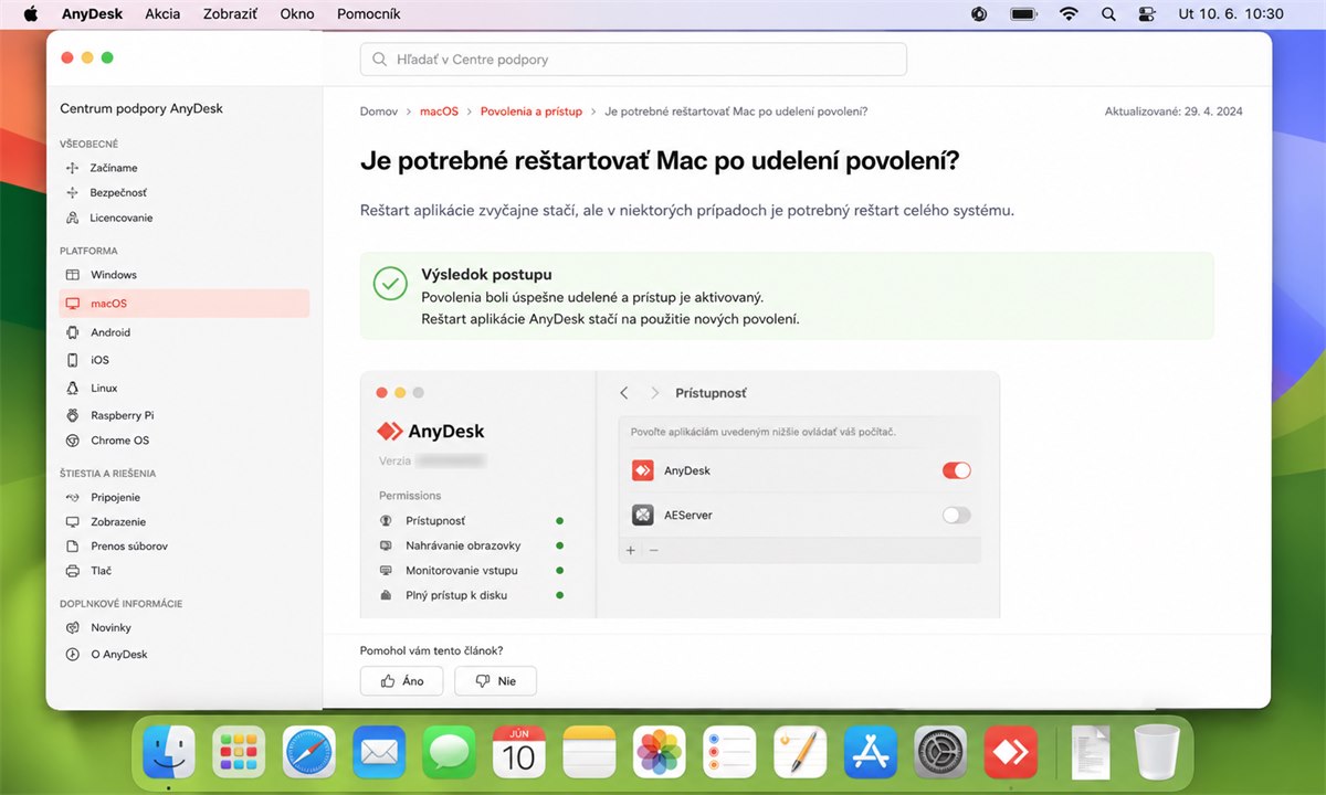 Výsledok postupu pre Any desk Mac OS