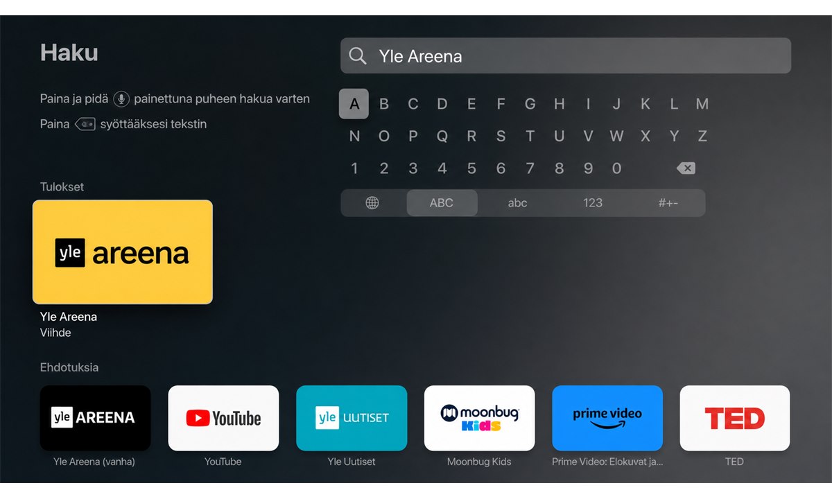 Yle Areena haku App Storesta Apple TV