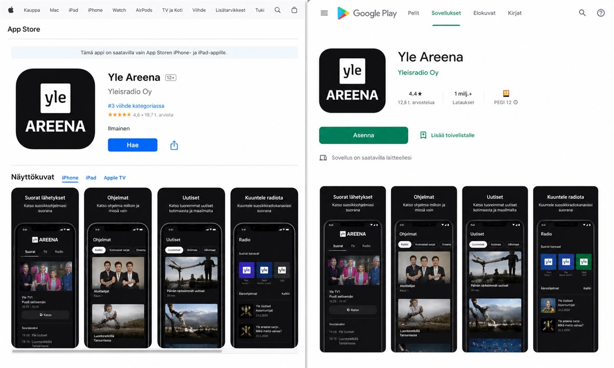 Yle Areena sovelluksen lataaminen älypuhelimeen App Storesta