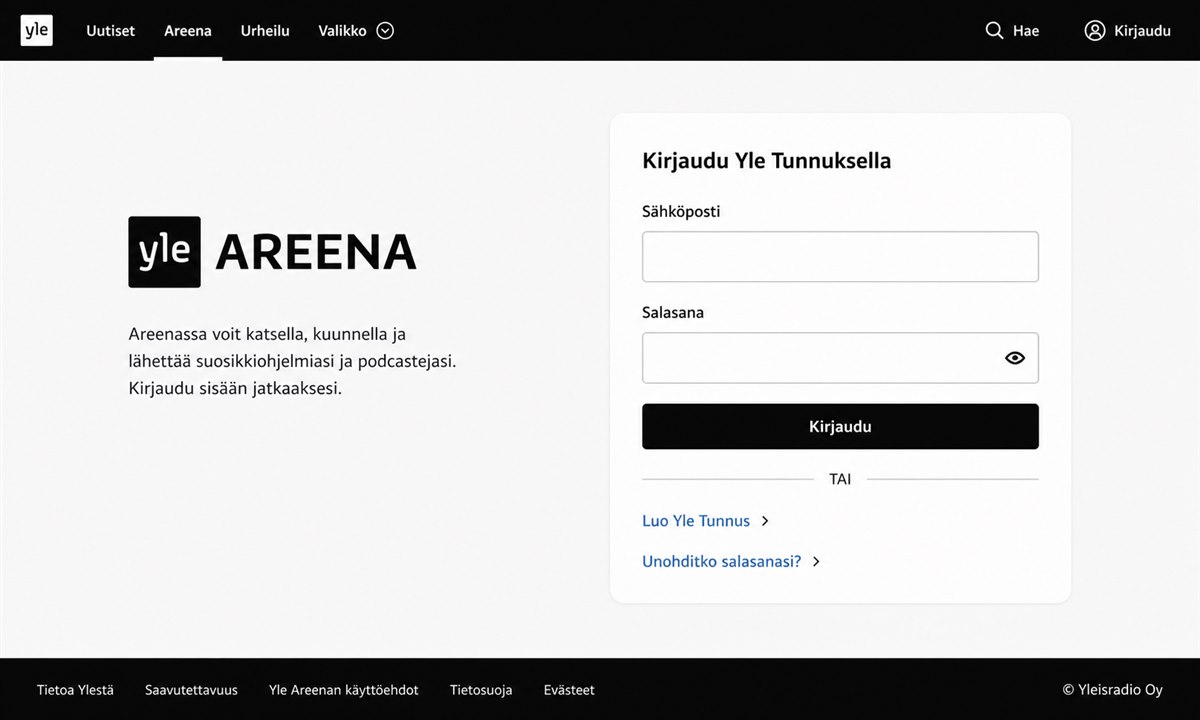 Yle Areena kirjautuminen ja tilin luominen
