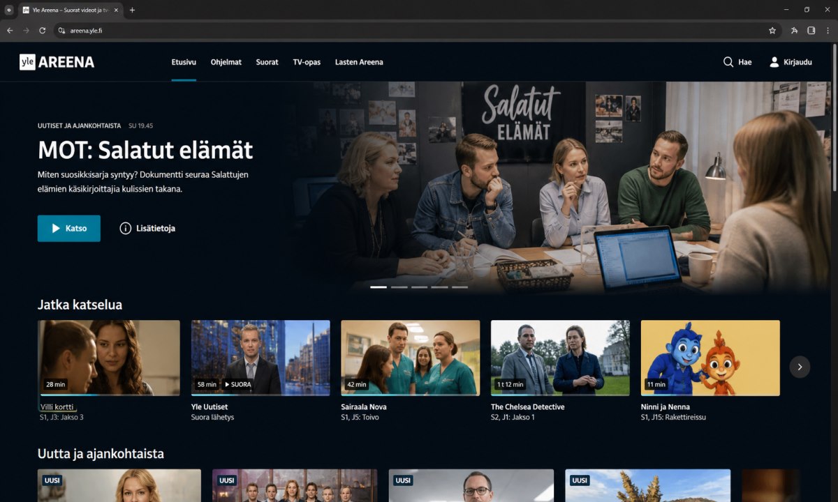 Yle Areena -etusivu osoitteessa areena.yle.fi