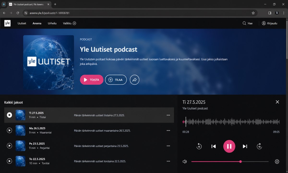 Yle Uutiset podcast Yle Areenassa
