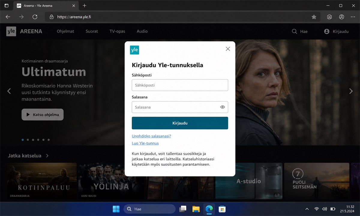 Yle-tunnuksilla kirjautuminen Yle Areenaan