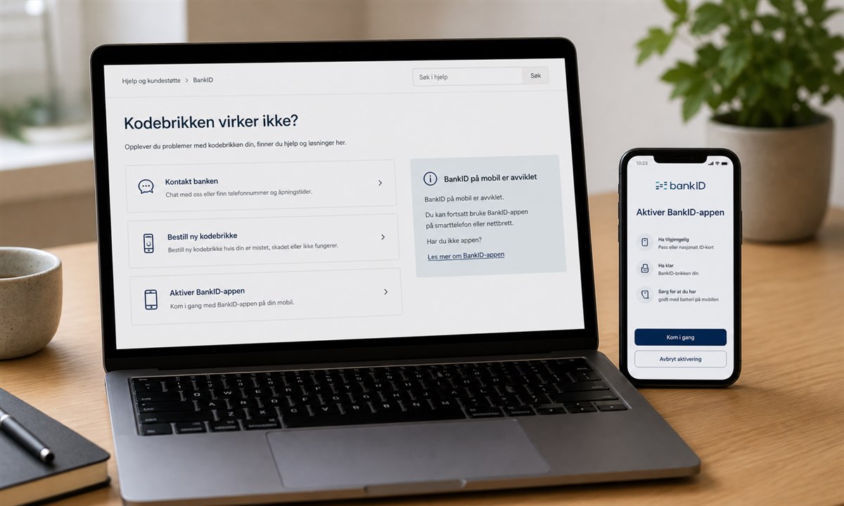 Bankfilial inngang med logo, der kunde henter ny BankID-brikke