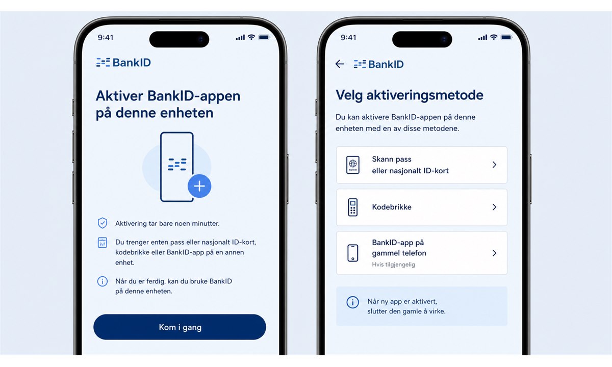 Nettbank med BankID aktiveringsvalg under sikkerhet og profil
