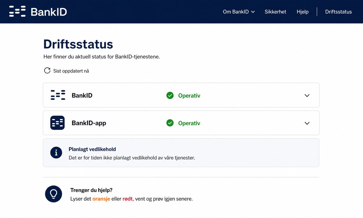 Sjekke driftsstatus for BankID online