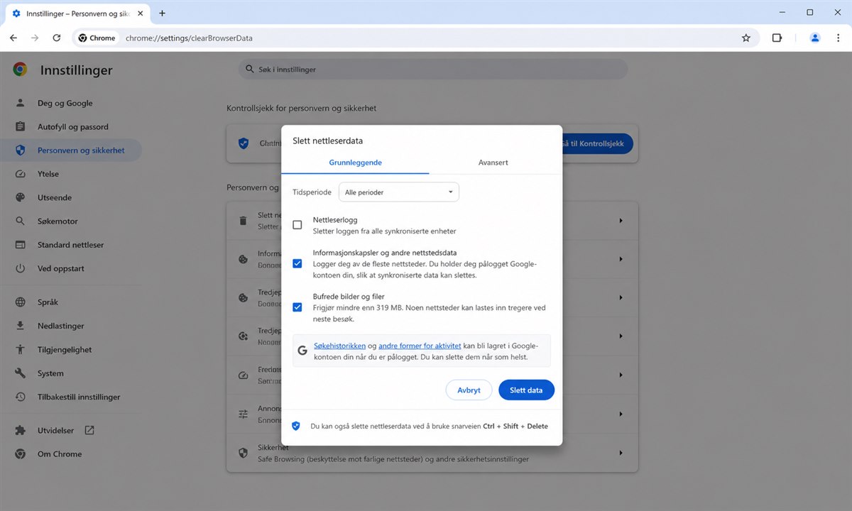 Tømme nettlesercache i Chrome for å fikse BankID
