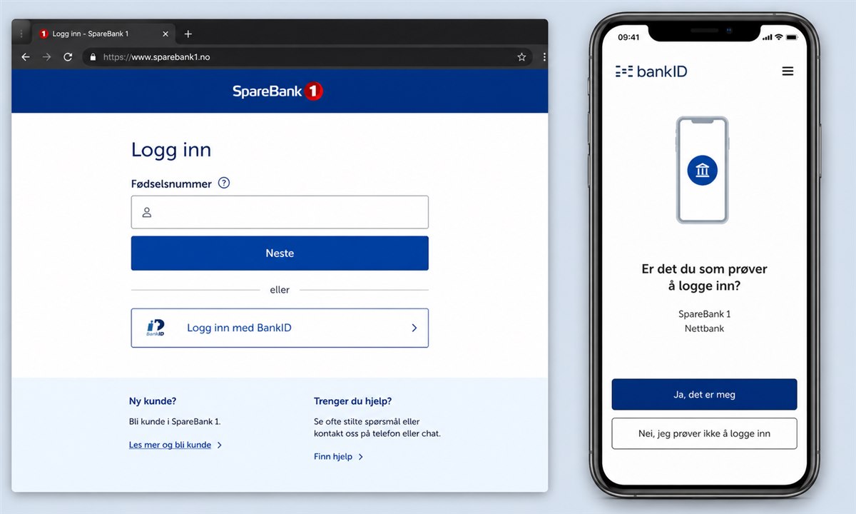 SpareBank 1 app innloggingsskjerm med personnummer og BankID-felt