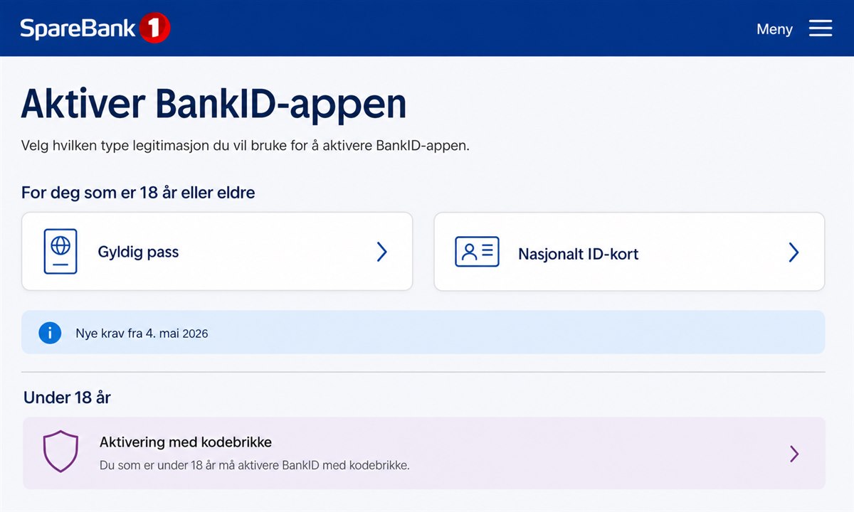 SpareBank 1 app med BankID aktiveringsvalg under sikkerhet