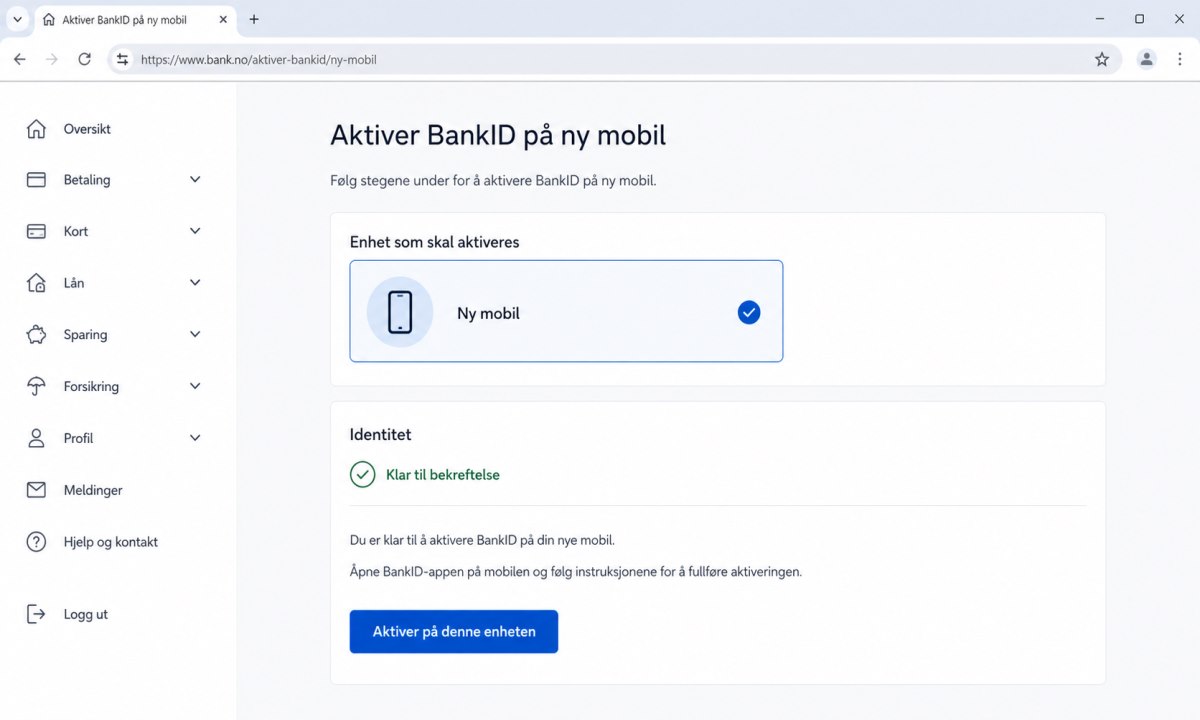 Aktiveringsknapp for BankID på ny mobilenhet i nettbank