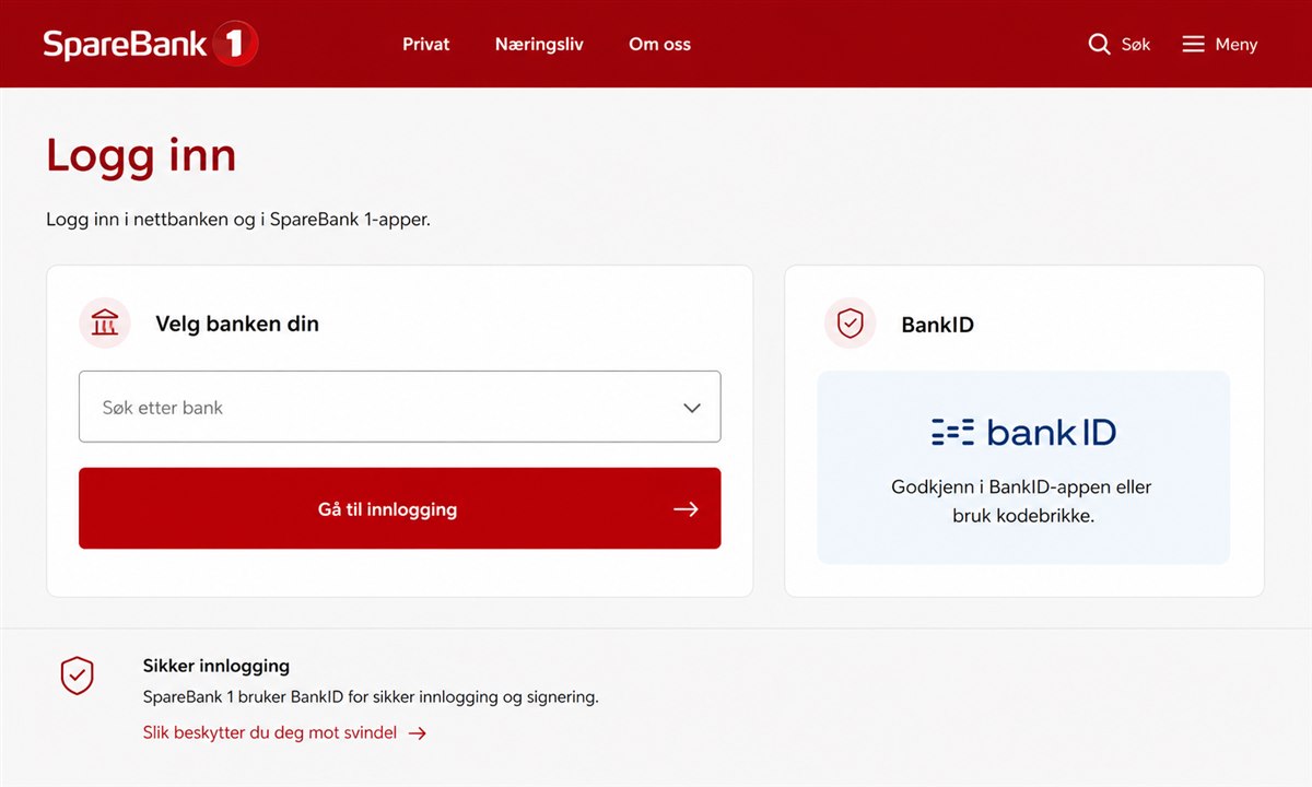 Innloggingsskjerm Sparebank 1 nettbank