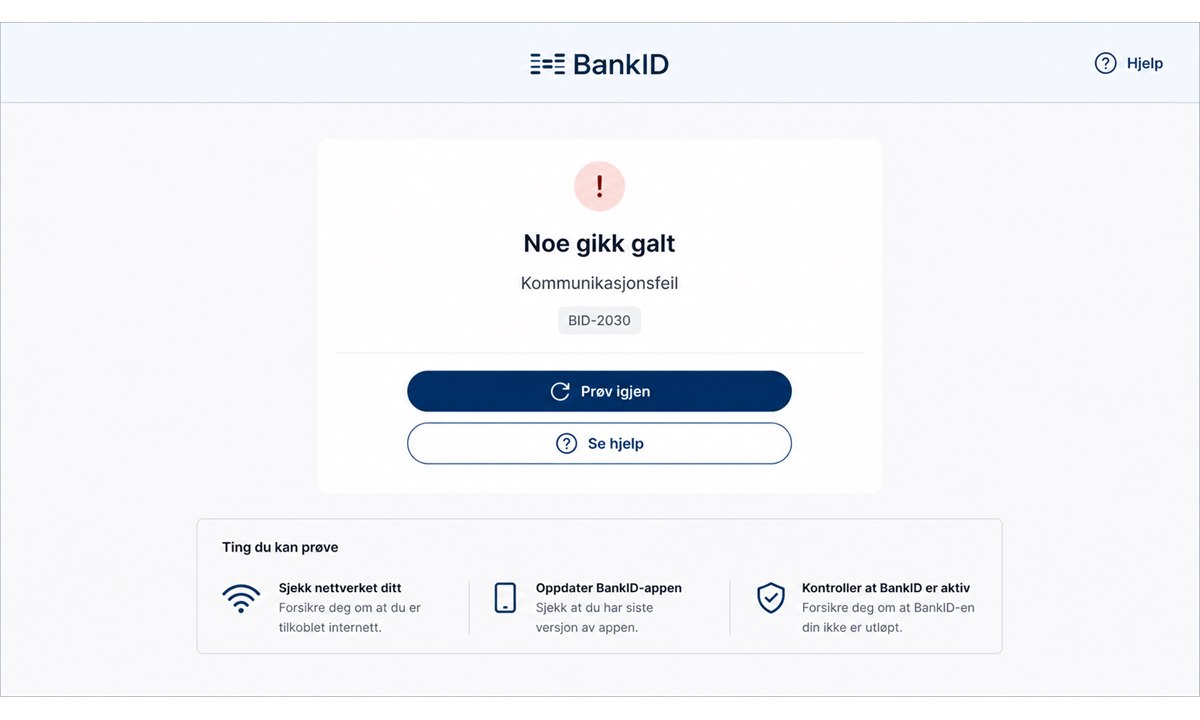 BankID app fungerer ikke
