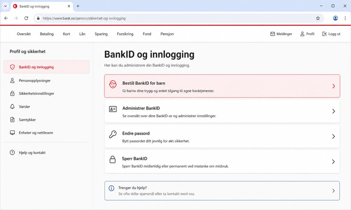 Meny for BankID-administrasjon i SpareBank 1 nettbank