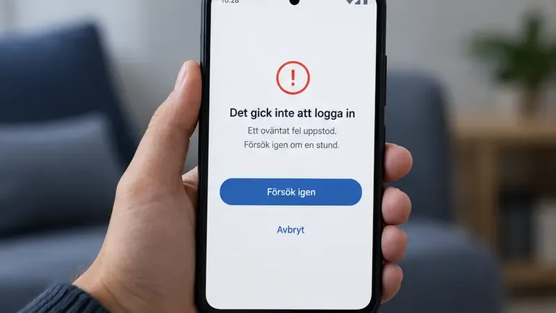 Illustrativ Android-telefon med ett generellt inloggningsfel och knappen Försök igen