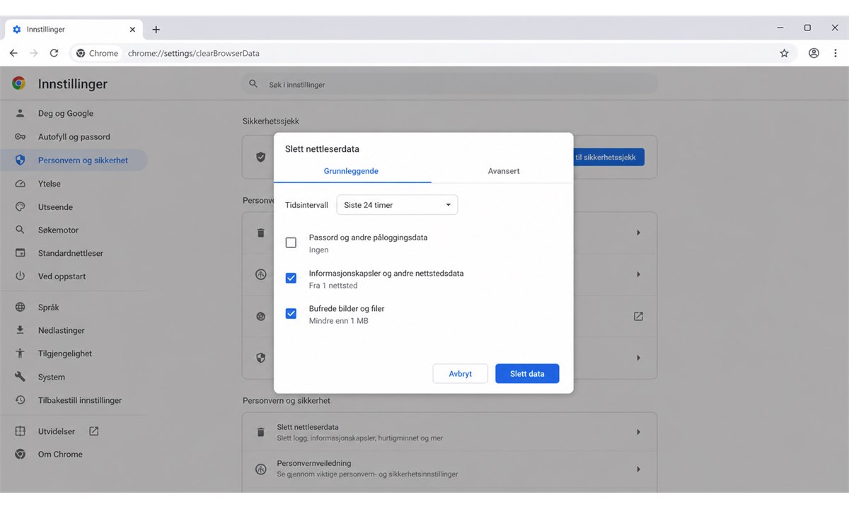 Tømming av hurtigbuffer i Google Chrome