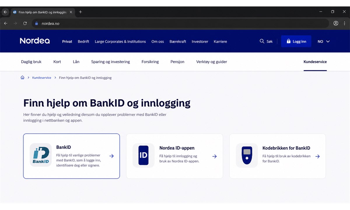 Innlogging Nordea nettbank for BankID aktivering