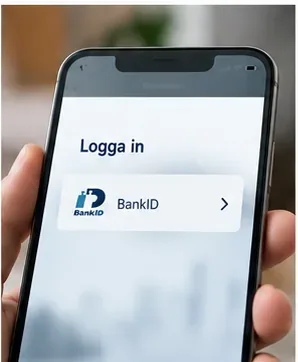 Illustration av en inloggning där BankID väljs som identifieringsmetod.
