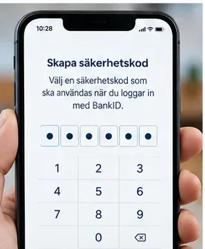 Illustration av en skärm där en säkerhetskod för BankID anges.