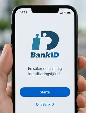 Illustration av BankID-appens startsida på en smartphone.