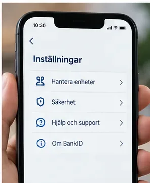 Illustration av inställningar för att hantera BankID och enheter.