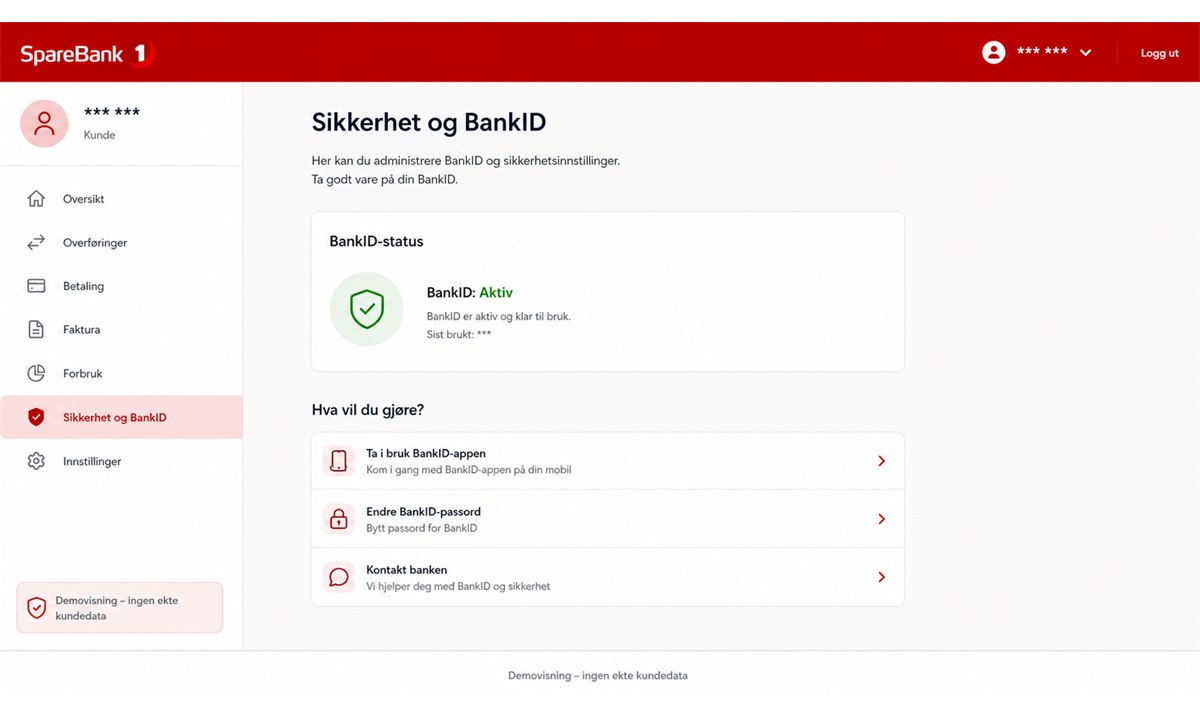 Min profil-meny i SpareBank 1 med BankID-alternativ