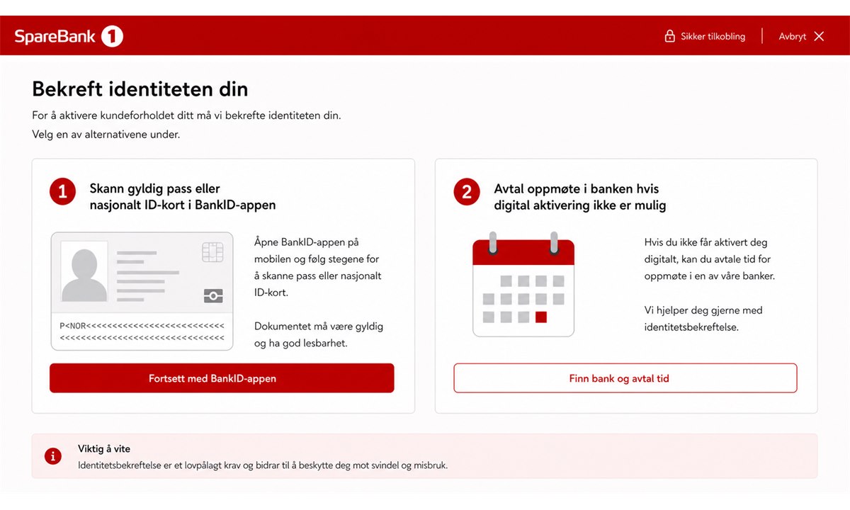 Identitetsbekreftelse ved bestilling av BankID i SpareBank 1