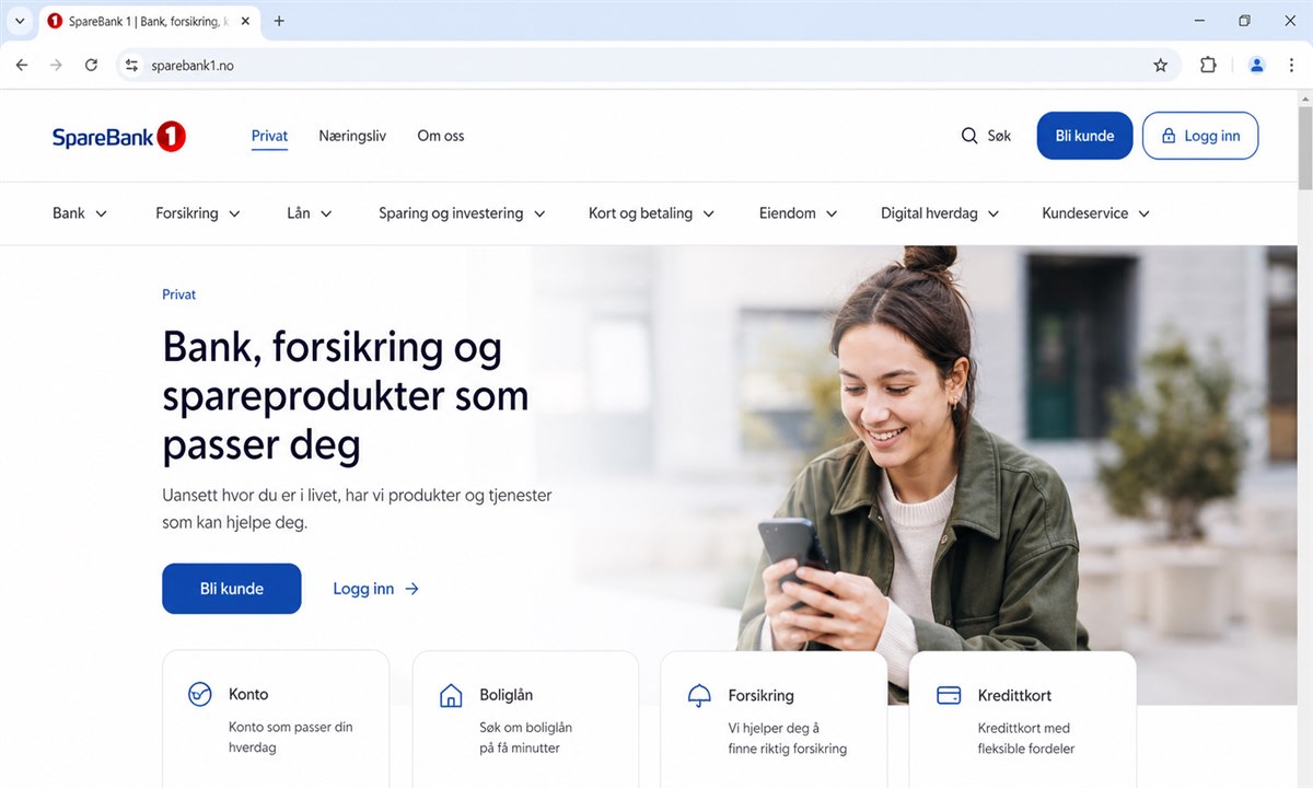 SpareBank 1 hjemmeside med knapp for å bli kunde