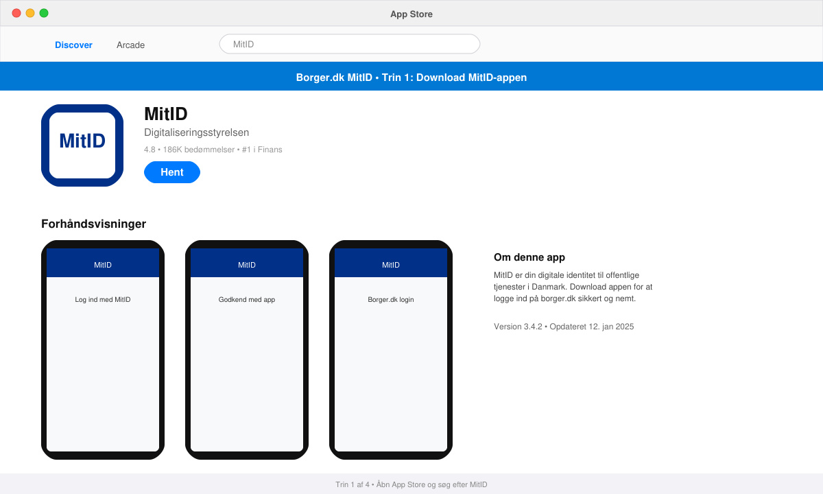 MitID app startskærm til aktivering af Borger dk mit ID