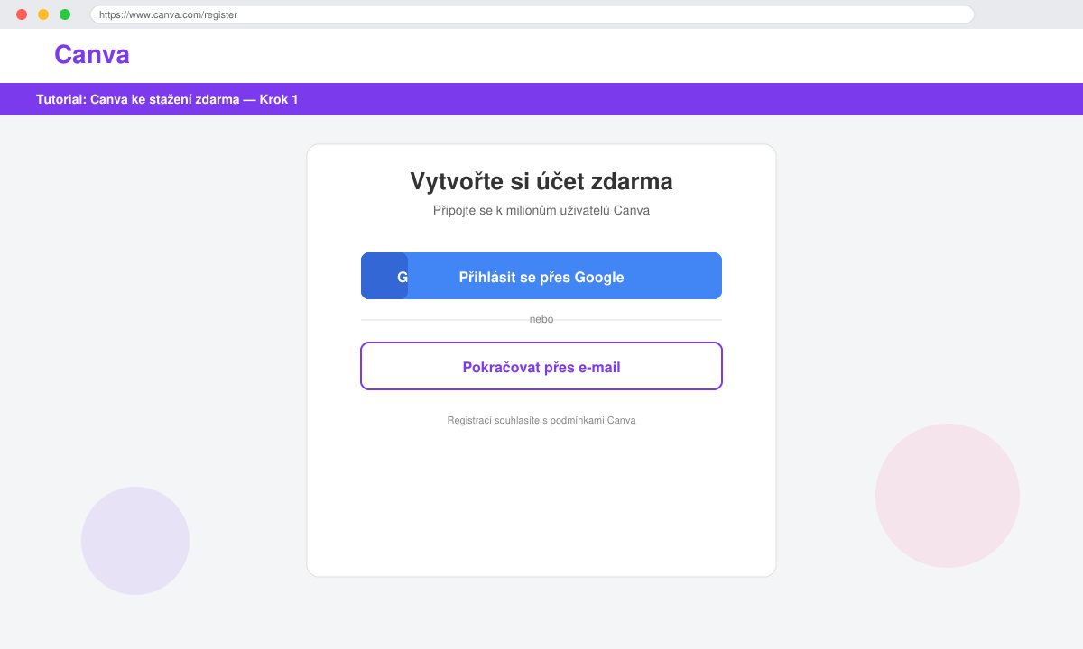 Registrace na Canva ke stažení zdarma přes web