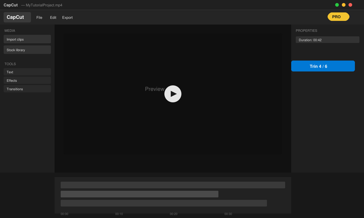 CapCut Pro aktiveret på Windows med Pro-ikon synligt
