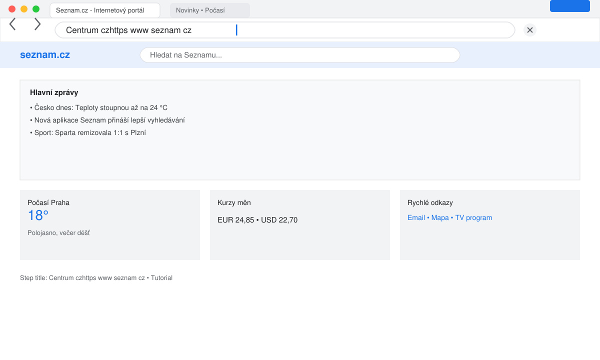 Browser address bar with the exact string Centrum czhttps www seznam cz typed in