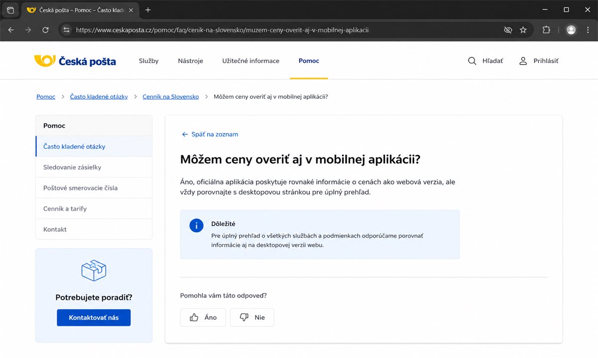 Výsledok postupu pre Česká pošta cenník na slovensko