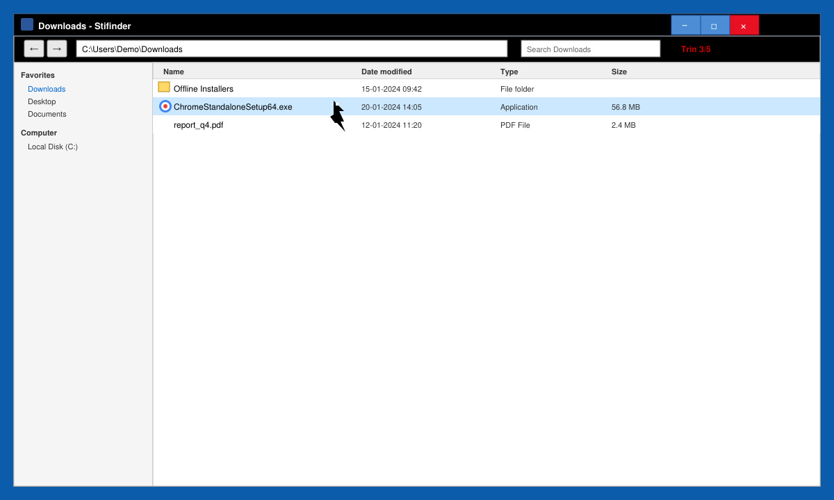 Windows 7 File Explorer showing the chrome offline installer exe file being double-clicked