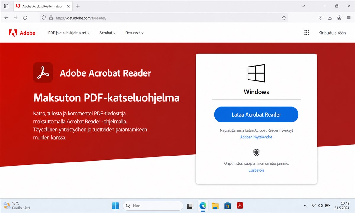 Adobe Acrobat Reader DC ilmainen lataussivu