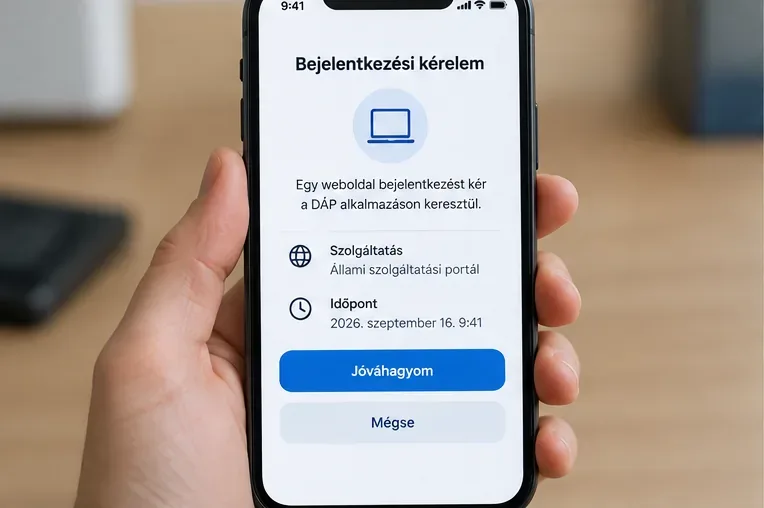 Telefonon megjelenő bejelentkezési kérelem jóváhagyási és megszakítási lehetőséggel.