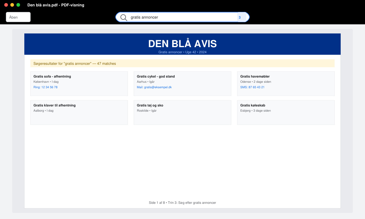 Den blå avis gratis PDF med søgeresultater