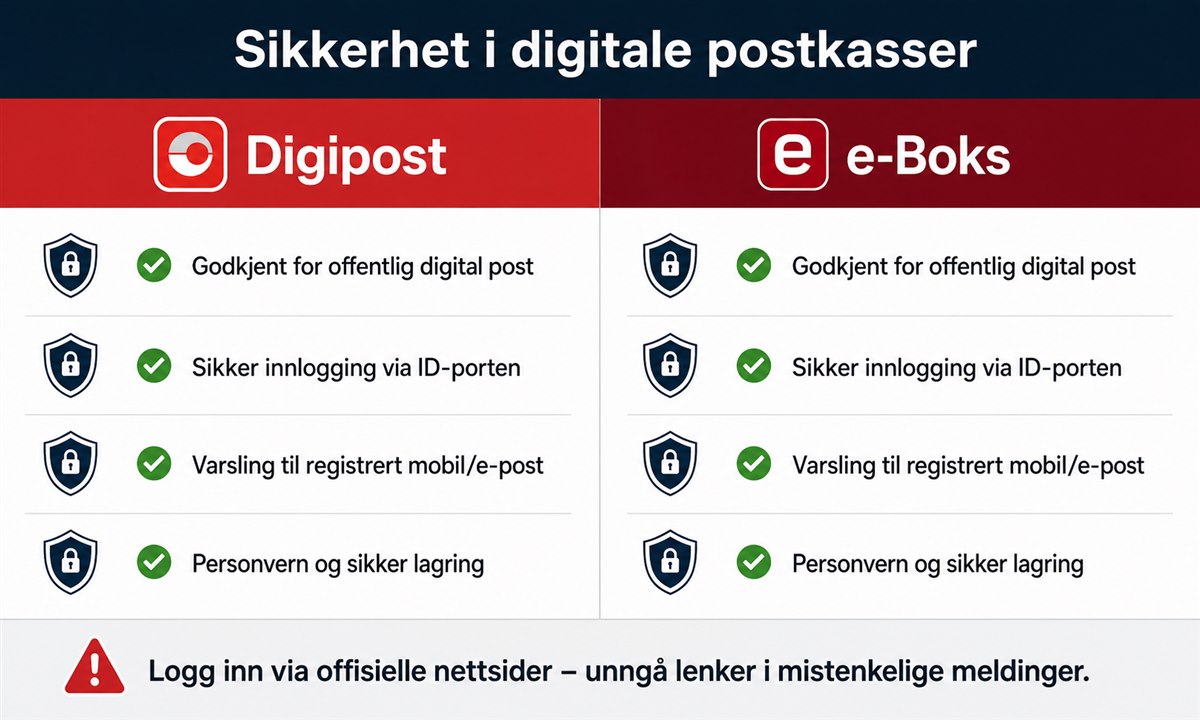 Sikkerhetslogoer og GDPR-sertifiseringer for Digipost og e-Boks