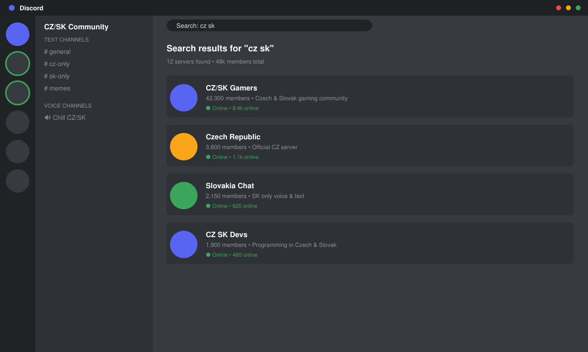 Vyhledávání Discord servers cz sk v aplikaci