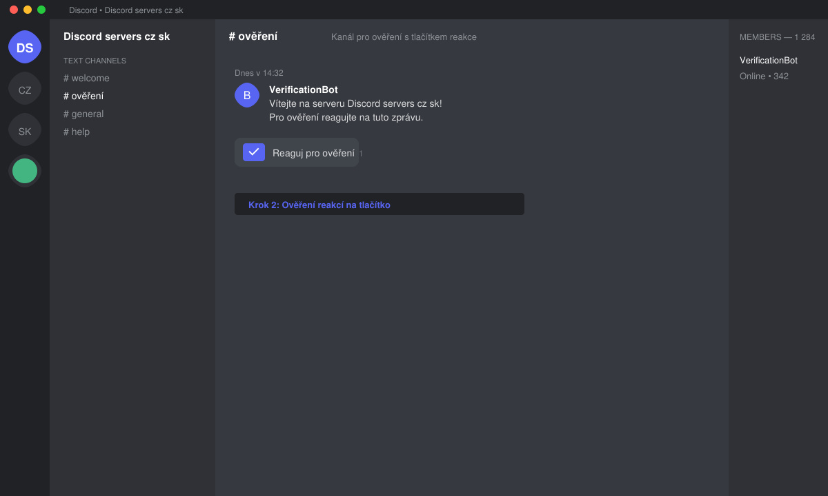 Ověření členství na Discord servers cz sk