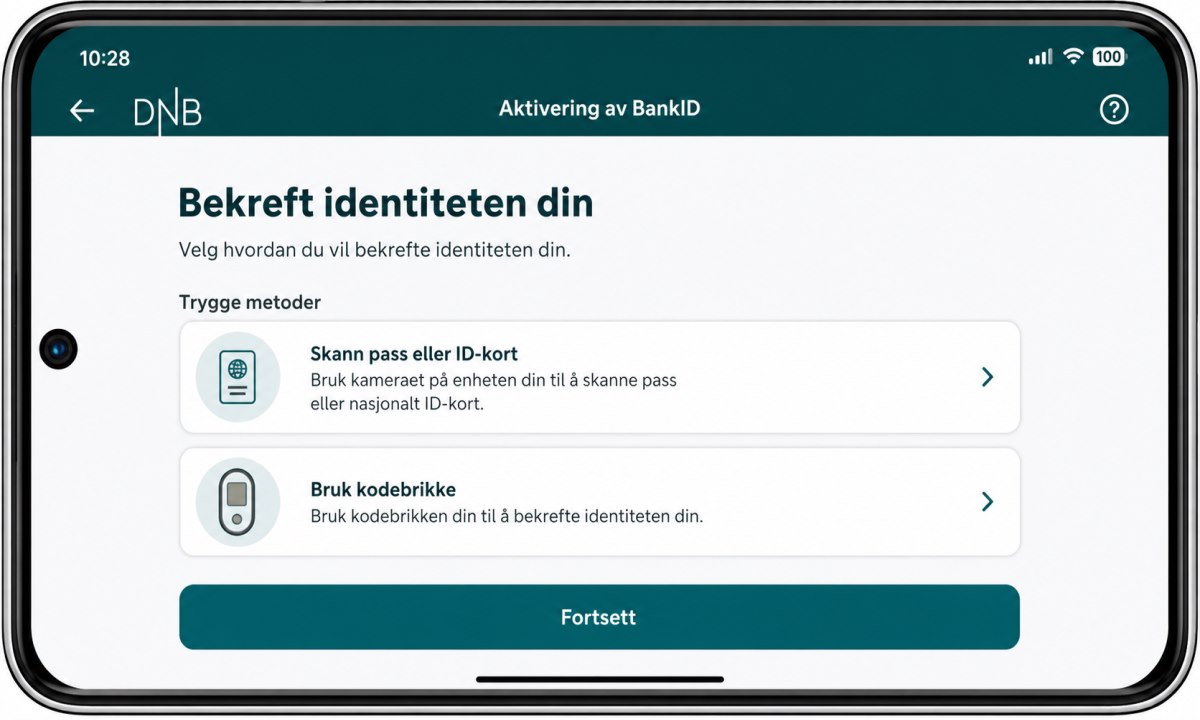 Verifiseringsskjerm for BankID-aktivering i DNB-appen
