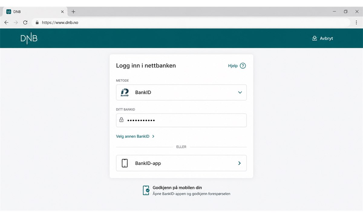 Første gangs innlogging i DNB-appen med personnummer og kodebrikke