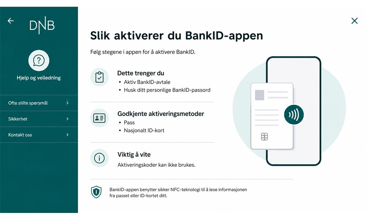 Profilmeny i DNB-appen med Sikkerhet og BankID-seksjon