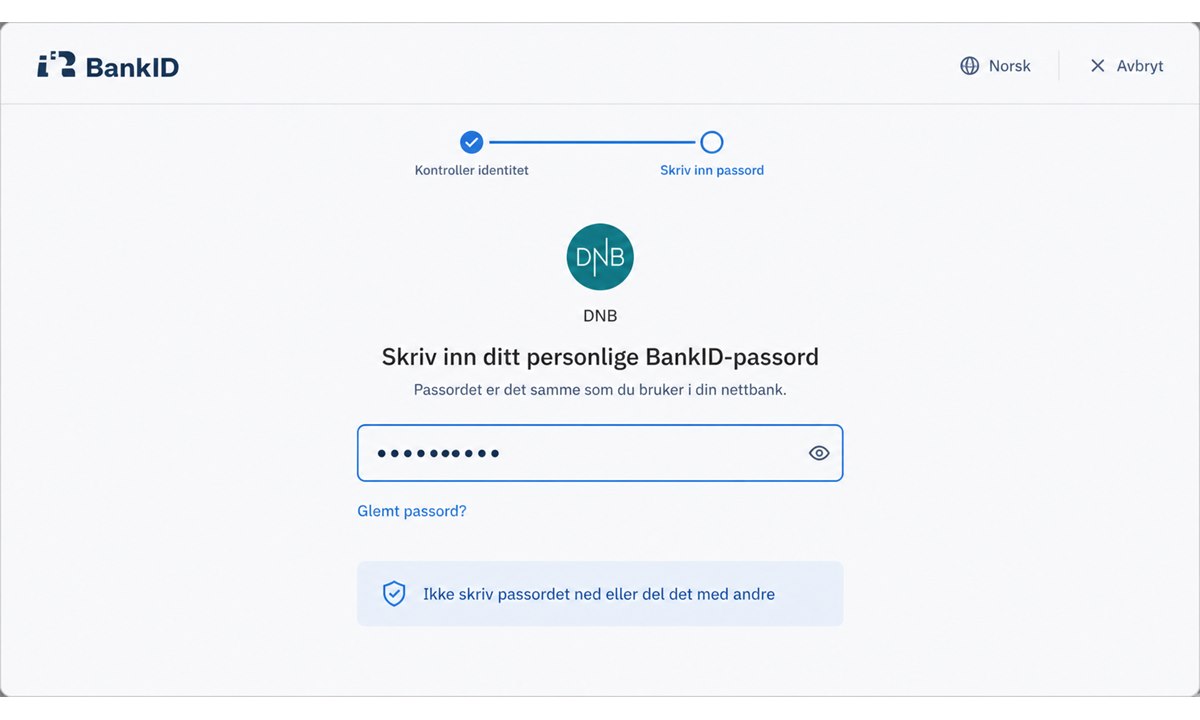 Skjerm for passordbeginnelse og bekreftelse under BankID-aktivering