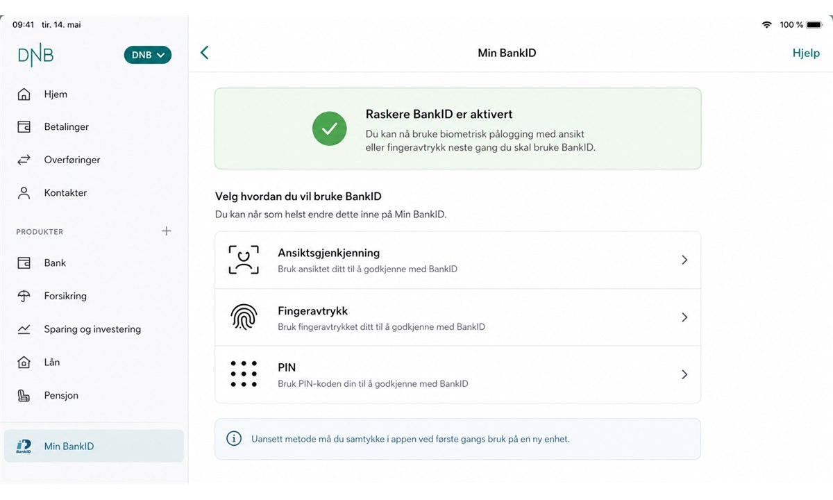 Aktivering av Face ID og Touch ID for DNB BankID i appen